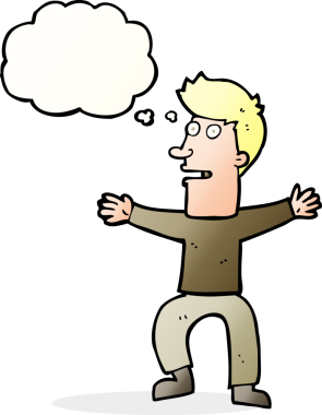 Bir insan tarafından çizilmiş düşünce baloncuğu ile ürkmüş bir adam.