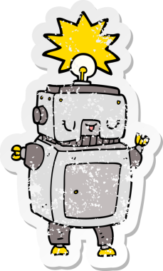 Bir insan tarafından çizilmiş karikatür robotunun sıkıntılı çıkartması.