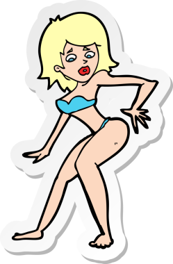 Bir insan tarafından çizilmiş bikinili bir karikatür kadının çıkartması.