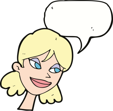 Bir insan tarafından çizilmiş konuşma balonlu mutlu kadın yüzü.