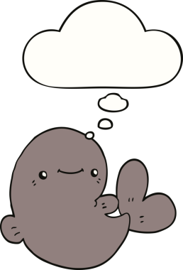 Bir insan tarafından çizilmiş düşünce baloncuklu çizgi film balinası