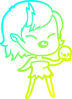 Bir insan tarafından çizilmiş kafatasıyla gülen bir vampir kızın çizdiği soğuk çizgi.