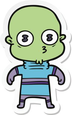 Bir insan tarafından çizilmiş garip kel bir uzay adamının çıkartması.