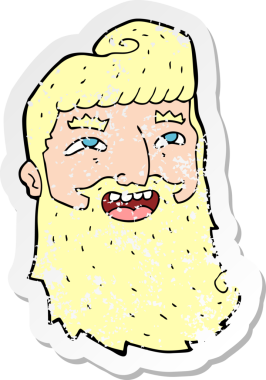 Bir insan tarafından çizilmiş sakallı, gülen bir karikatür çıkartması.