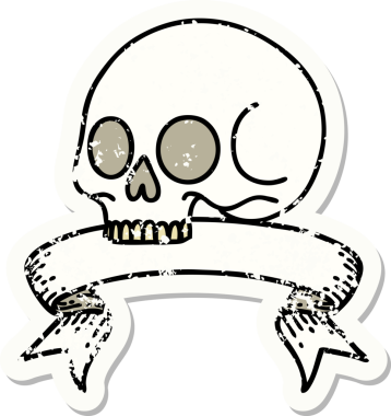 Bir insan tarafından çizilmiş kafatasının pankartıyla eski bir etiket.