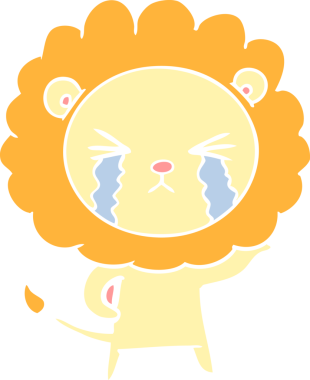 Bir insan tarafından çizilmiş düz renkli karikatür ağlayan aslan