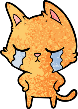 Bir insan tarafından çizilmiş ağlayan çizgi film kedisi.