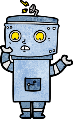 Bir insan tarafından çizilmiş çizgi film robotu