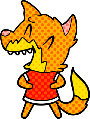 Bir insan tarafından çizilmiş gülen tilki çizgi filmi.