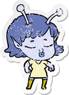 Bir insan tarafından çizilmiş sevimli bir uzaylı kız çizgi filminin sıkıntılı çıkartması.