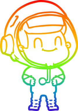 Gökkuşağı gradyan çizgisi çizimi mutlu bir astronot insan tarafından çizilmiş.