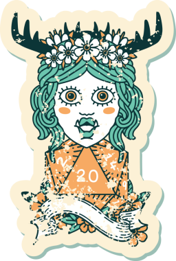 Retro Dövme Biçimli Ork karakteri bir insan tarafından çizilmiş 20 zar ile