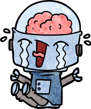 Bir insan tarafından çizilmiş ağlayan robot çizgi film.