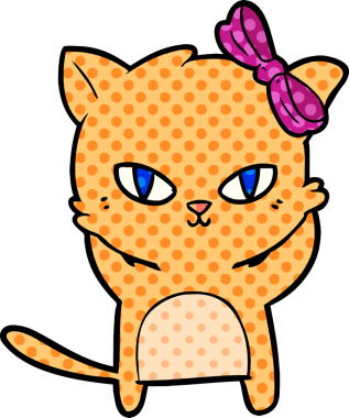 Bir insan tarafından çizilmiş sevimli çizgi film kedisi.
