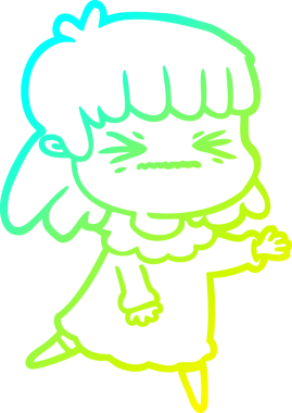 Bir insan tarafından çizilmiş kızgın bir kızın soğuk çizgi çizimi.