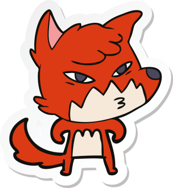 Bir insan tarafından çizilmiş akıllı bir tilkinin çıkartması.