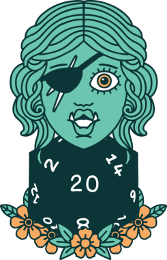 Retro Dövme Biçimi Bir insan tarafından çizilmiş 20 zarlı yarı ork haydudu