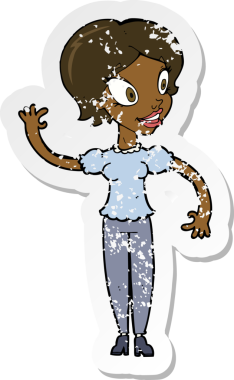 Bir insan tarafından çizilmiş bir karikatür kadının gerilmiş çıkartması.