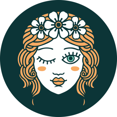 İkonik dövme stili bir insan tarafından çizilmiş genç kızların yüzü.