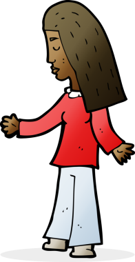 Bir insan tarafından çizilmiş açık kollu çizgi film kadını.