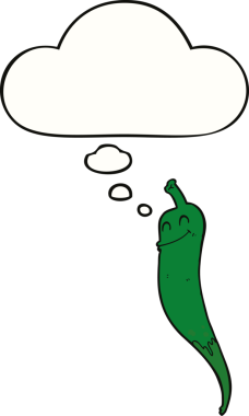 Bir insan tarafından çizilmiş düşünce balonlu kırmızı biber çizgi filmi