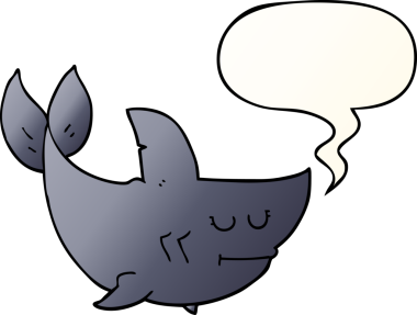 Bir insan tarafından çizilmiş, konuşma baloncuklu çizgi film köpekbalığı.