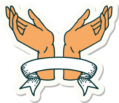 Bir insan tarafından çizilmiş açık el pankartlı dövme stili.