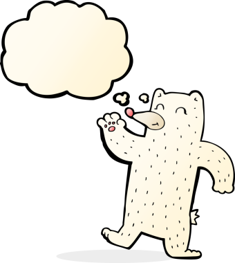 Bir insan tarafından çizilmiş düşünce baloncuğu ile kutup ayısı sallayan çizgi film