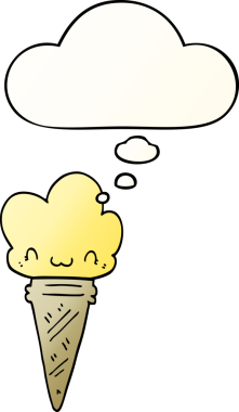 Yüzünde düşünce kabarcığı olan çizgi film dondurması bir insan tarafından çizilmiş.