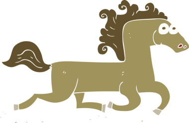 Bir insan tarafından çizilmiş koşan atın düz renk çizimi