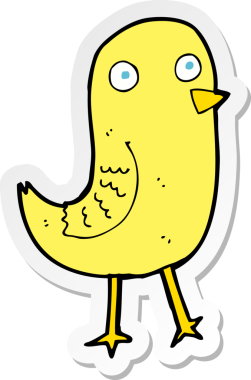 Bir insan tarafından çizilmiş komik bir karikatür kuşunun çıkartması.