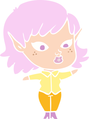 Bir insan tarafından çizilmiş düz renkli bir elf kızı.