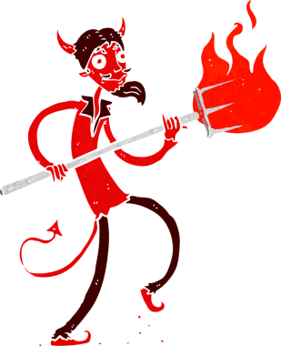 Bir insan tarafından çizilmiş dirgenli bir şeytan.