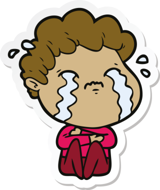 Bir insan tarafından çizilmiş, ağlayan bir çizgi film karakterinin çıkartması.