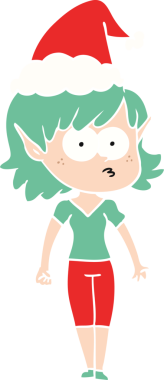 Bir insan tarafından çizilmiş Noel Baba şapkası giymiş bir elf kızının el resmi.