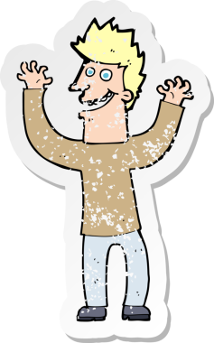 Bir insan tarafından çizilmiş heyecanlı bir çizgi filmin gerilimli çıkartması.