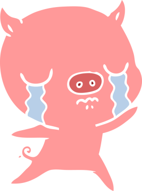 Bir insan tarafından çizilmiş düz renkli çizgi film domuz ağlaması.