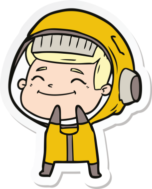 Bir insan tarafından çizilmiş mutlu bir astronotun çıkartması.