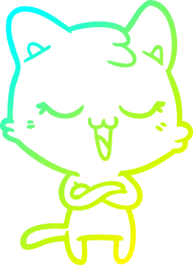 Bir insan tarafından çizilmiş mutlu çizgi film kedisinin soğuk gradyan çizgisi.