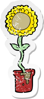 Bir insan tarafından çizilmiş karikatür çiçeğinin gerilmiş yapıştırması.