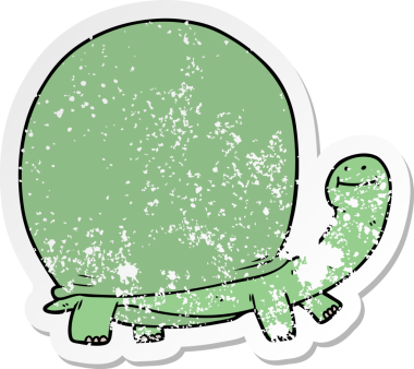 Bir insan tarafından çizilmiş karikatür kaplumbağasının sıkıntılı çıkartması.