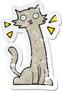 Bir insan tarafından çizilmiş bir karikatür kedinin gerilmiş çıkartması.