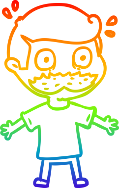 Gökkuşağı gradyan çizimi bıyıklı bir çizgi film adamı bir insan tarafından çizildi.