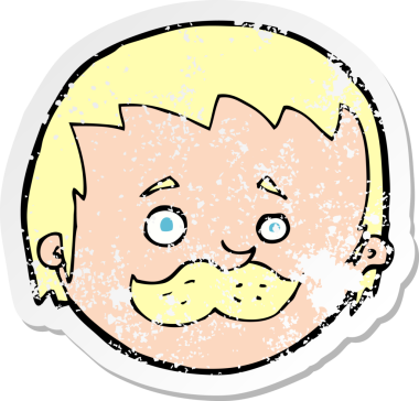 Bir insan tarafından çizilmiş bıyıklı bir karikatürcünün gerilemiş çıkartması.