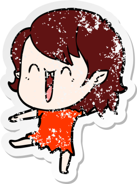 Bir insan tarafından çizilmiş mutlu vampir kız çizgi filminin kederli çıkartması.