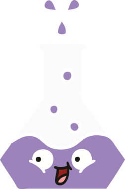 Bir insan tarafından çizilmiş bir bilim şişesinin düz renkli retro karikatürü