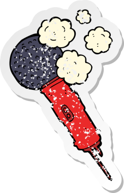 Bir insan tarafından çizilmiş bir karikatür mikrofonunun gerilimli etiketi.