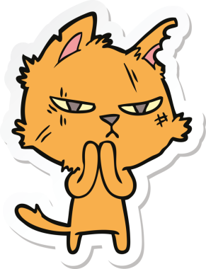 Bir insan tarafından çizilmiş sert bir çizgi film kedisinin çıkartması.