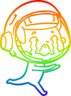 Gökkuşağı gradyan çizgi çizimi bir insan tarafından çizilmiş ağlayan astronot