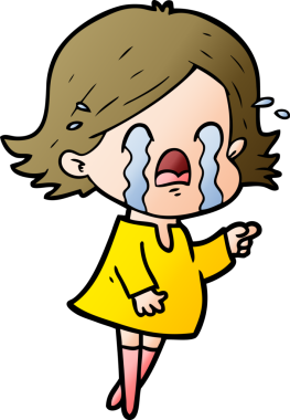 Bir insan tarafından çizilmiş ağlayan çizgi film kadını.